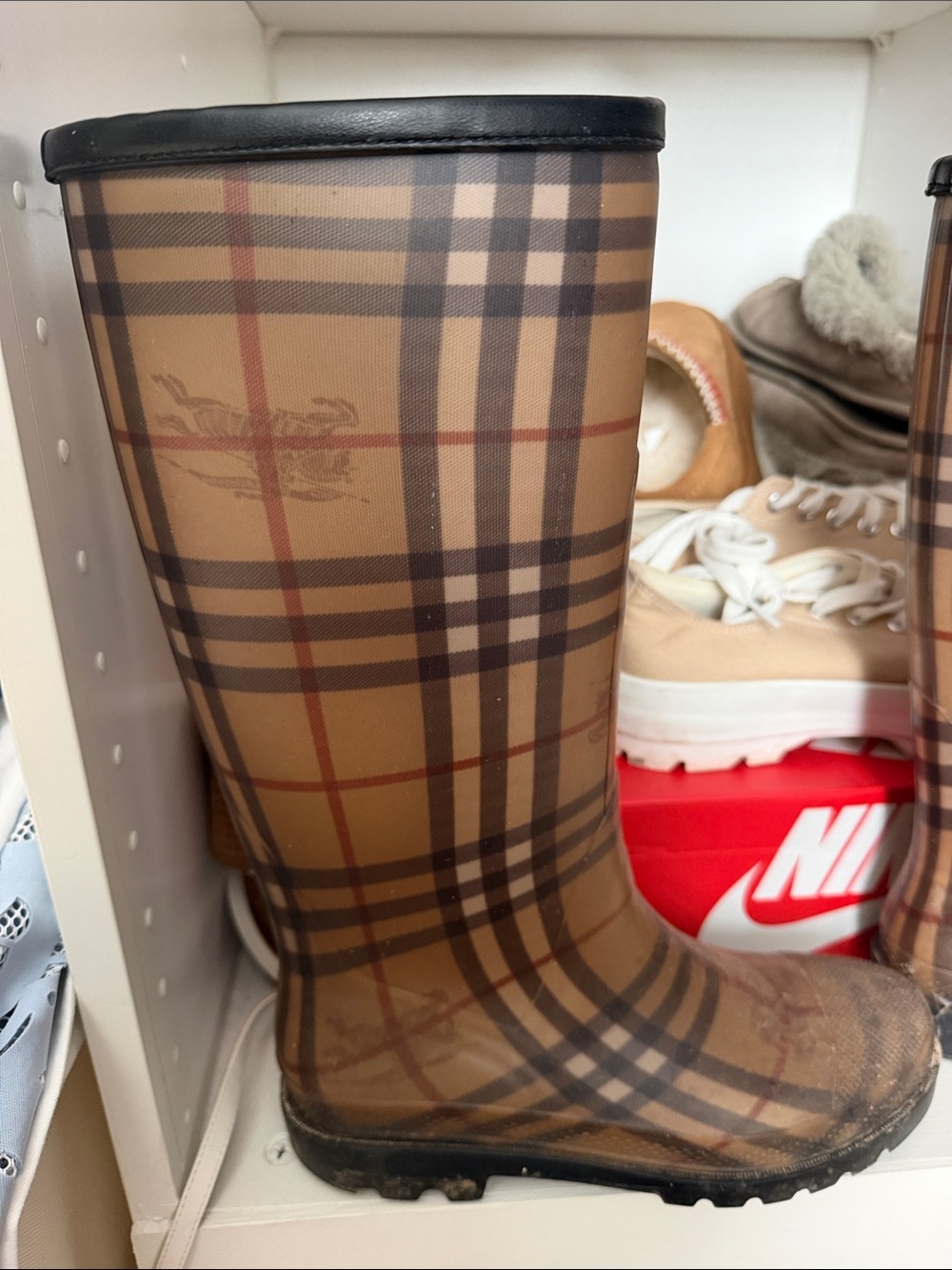 Burberry Tan Plaid Rain Boots
